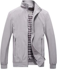 Men's Lightweight Casual Jackets Full-Zip Windbreakers Fashion Jackets Outerwear (Color: GREY-3XL)
