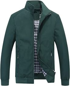 Men's Lightweight Casual Jackets Full-Zip Windbreakers Fashion Jackets Outerwear (Color: GREEN-XL)