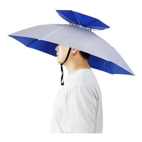 35 Inch Hands Free Foldable Anti UV Adjustable Umbrella Cap Suitable For Fishing Golf Camping Beach Gardening Sun Shade Outdoor (size: Double Layer - Silver)