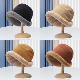 Winter Thermal Bucket Hat, Faux Fur Plush Thickened Ear Protection Fisherman Warmer Hat For Women Xmas Gift (Color: Caramel Colour)