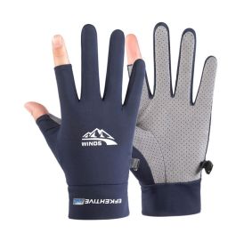 Summer Gloves For Men Cycling Anti UV Women Spring Ice Silk Two Finger Touchscreen Camping Driving Sports Riding Fishing Gloves (Color: two finger blue)