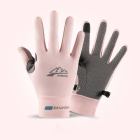 Summer Gloves For Men Cycling Anti UV Women Spring Ice Silk Two Finger Touchscreen Camping Driving Sports Riding Fishing Gloves (Color: full finger pink)